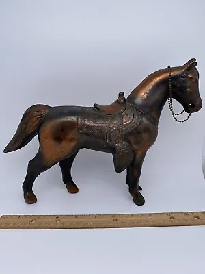 Vintage 1950's 8  Tall Brass Pot Metal Horse Figurine Statue Carnival Prize USA • $20.99