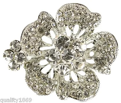 Large Diamante Silver Brooch  Vintage Pin Bridal Bouquet Shoe Cake - New - Uk • £4.29