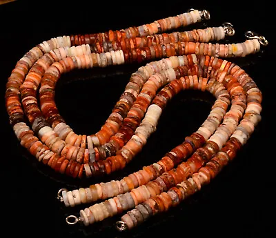 Natural Fire Opal Gemstone 8 Mm Size Smooth Heishi Shape Beads 16.5  Necklace • $20