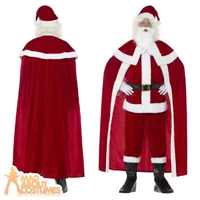 £49.99 • Buy Deluxe Santa Claus Costume + Cape Father Christmas Mens Xmas Fancy Dress Outfit 