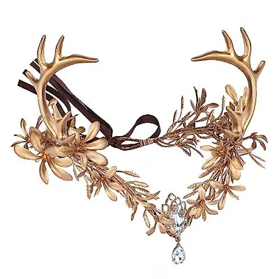 Gold Fairy Antler Crown - Woodland Flower Headpiece Elf Forest Cieclet Elven ... • $44.40