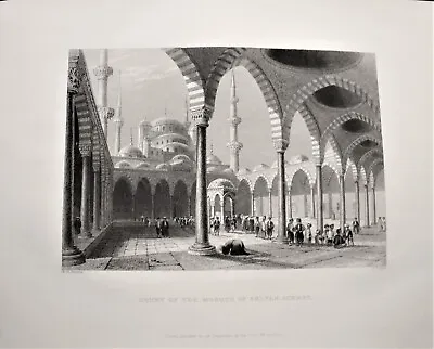 W H BARTLETT Engraving COURT MOSQUE SULTAN ACHMET  CONSTANTINOPLE 1838 TURKEY • $40