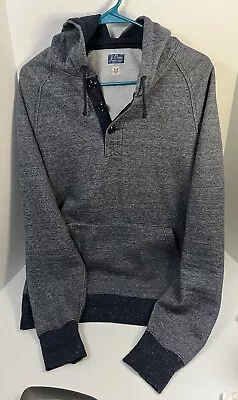 J Crew Hoodie Mens Medium Gray 'Vintage Fleece' Pullover Hoody - 3 Buttons • $30