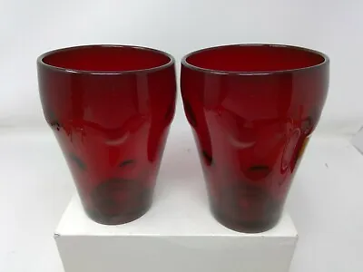 Pair Of **Rare** Paden City Glass Popeye & Olive Ruby Red 5 1/4  Tumblers • $69.99