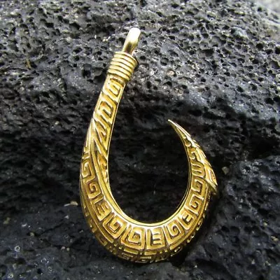Maui Fishing Hook Necklace. 18K Gold Vermeil Hawaii. Tribal Design. • $365