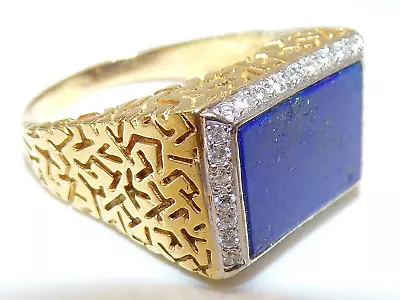 La Triomphe 18K YELLOW GOLD Mens DESIGNER DIAMOND LAPIS SIGNET RING SZ 14.5 HUGE • $2689.99