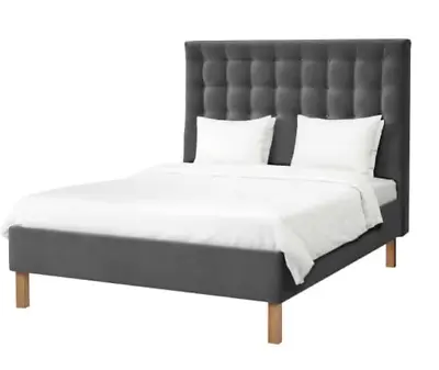 IKEA KVALFJORD Upholstered Bed With Headboard | Dark Grey | STANDARD KING  • £599