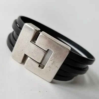 Jodi Bombadier Jewelry Black Leather Bracelet Silver Barcelona Quality New • $49.99