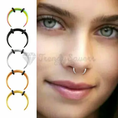 Horseshoe Lip Nose Ear Hoop Rings C Shape Septum Piercing Surgical Steel Jewelry • £2.99