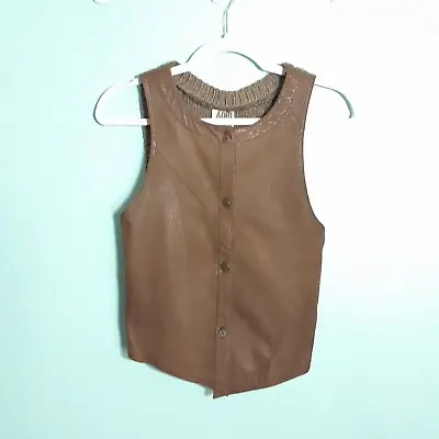 Vintage 80s Lamb Leather Knit Vest - Size 00 XXS VGUC! Moto Retro Biker Mod • $24.95