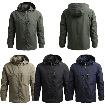 Mens Windproof Waterproof Hooded Coat Full Zip Lined Rain Jacket Lightweig • $25.93