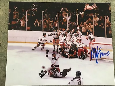 MIKE ERUZIONE 1980 OLYMPIC MIRACLE ON ICE GOLD MEDAL SIGNED CELEBRATION 8x10 • $54.99