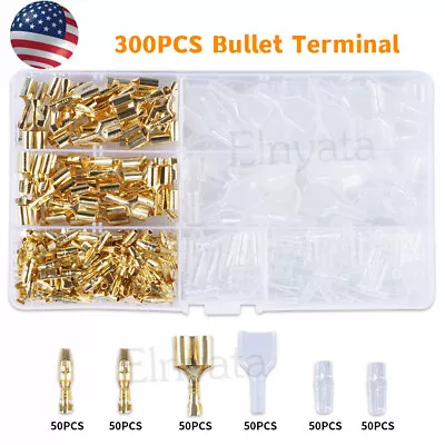 300PCS Motorcycle Brass Male & Female Bullet Terminal Electrical Wire Connectors • $10.95