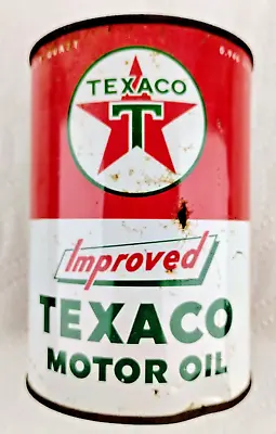 Vintage TEXACO Improved Motor Oil 1 Quart Metal Can - Empty • $47