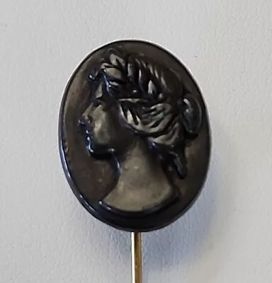 Vintage Black Cameo Mourning Lady Goldtone Stick Pin • $9.99