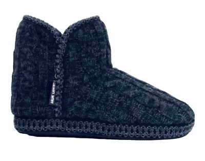 Womens Muk Luks Ankle Bootie Sweater Slipper Size L 9/10 Navy Blue Cable Knit • $13.50