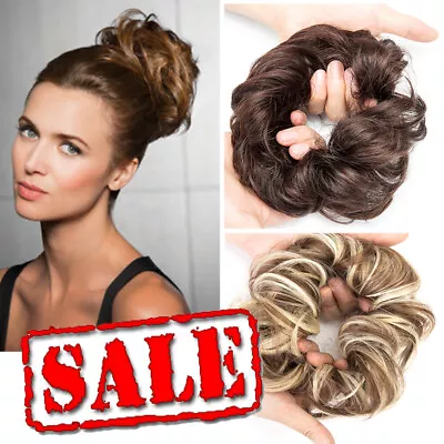 100% Real Remy Human Hair Bun Messy Scrunchie Updo Extensions Clip Wrap On Piece • £10.15