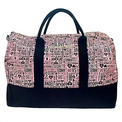 Victoria Secret Pink Logo Bag Duffel Weekender Gym Large Black Travel Overnight • $23.99