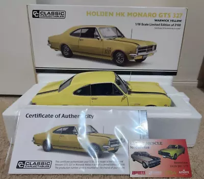 1:18 Classic Carlectables Holden HK GTS 327 Monaro Coupe Warwick Yellow #18803 • $295