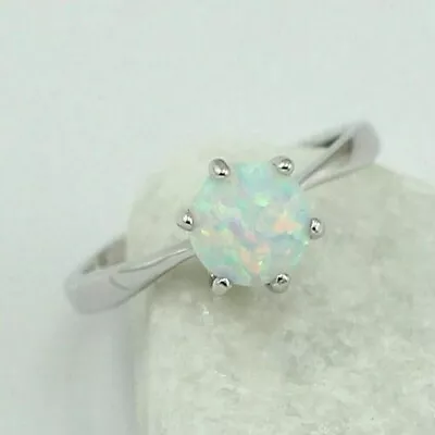Round Lab Created Fire Opal Diamond Women Engagement Ring 14k White Gold Finish • $65.99