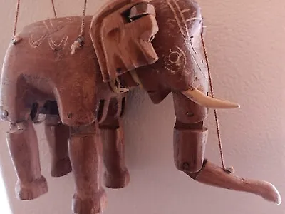 Vintage Hand Carved Teak Wood Elephant String Marionette Puppet Decor  • $7