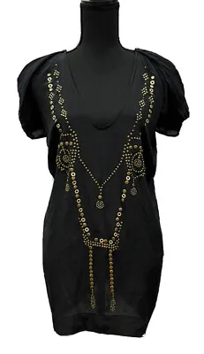 $6 • Buy Alice McCall Black Silk Dress  Embellished With Gold Studs Size 8