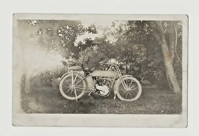 Harley Davidson Motorcycle Postcard Real Photo RPPC 1915 W Proud Owner • $60