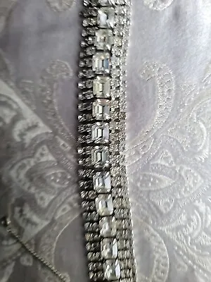 Vintage Art Deco Costume  1” Wide RHINESTONE Bracelet 8  • $37.99