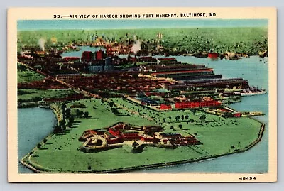 B - Aerial View Of Harbor Fort McHenry Baltimore MD Vintage USA Unused Postcard • $13