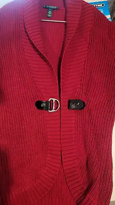 Lauren Ralph Lauren Chunky Cardigan Red Sweater With Buckle Closure  Size Large • £38.60