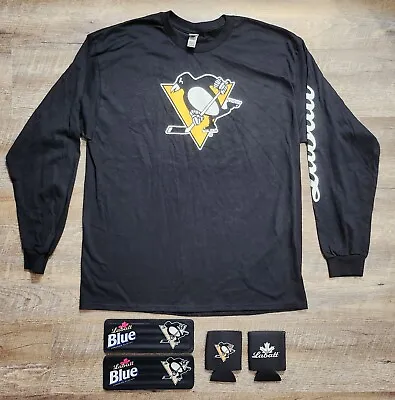 Pittsburgh Penguins Labatt Beer Party Pack! Long Sleeve  Size: (L) & (4) Koozies • $14