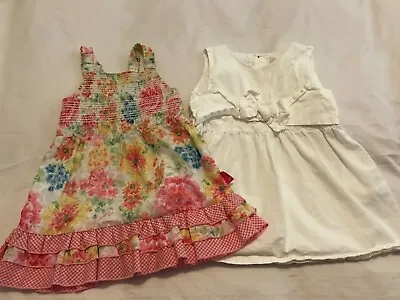 2 X Pampolina Pink Floral Dress & Zara White Cotton Bow Dress - 2 / 3 Years  • £14.95