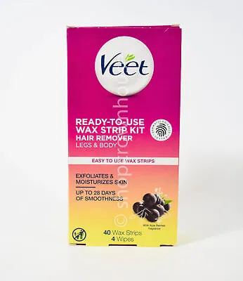 VEET Ready-To-Use WAX STRIP KIT Legs & Body Hair Remover 40 Strips 05/2026 • $9.95