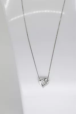 14K White Gold Vintage 16 Inch Box Chain With 10K Heart Pendant 0.05 Cttw • $186