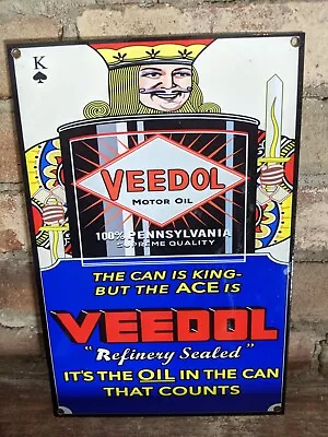 Vintage Veedol Motor Oil King Porcelain Enamel Gas Station Pump Sign 12  X 8  • $119.99