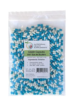 500 X Size 4 Empty Caps Gelatin Capsules 100% Halal Kosher Pill - Blue & White • $14.80