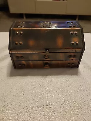Vintage Wood And Metal Covered Treasure Chest Jewellery Box Great Quality • £20