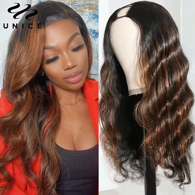 UNice Mongolian Ombre Highlight Brown U Part Human Hair Wig Glueless Wear And Go • $52.02