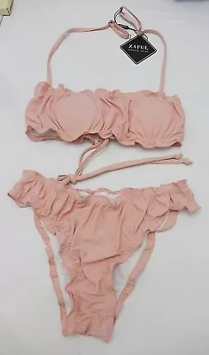 Zaful Women Bikini Set 2 Piece Bathing Swimsuit Sz 4 Built-In Bra Stretch Ruffle • $17.75