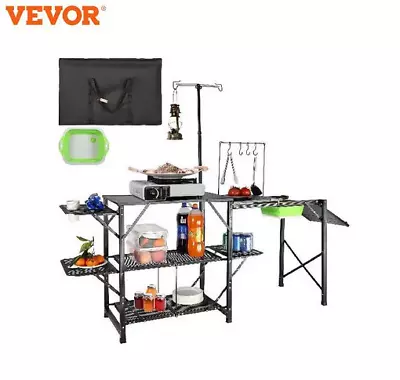 VEVOR Folding Outdoor Camping Kitchen Table With Storage For Outdoor Activities • $160.81