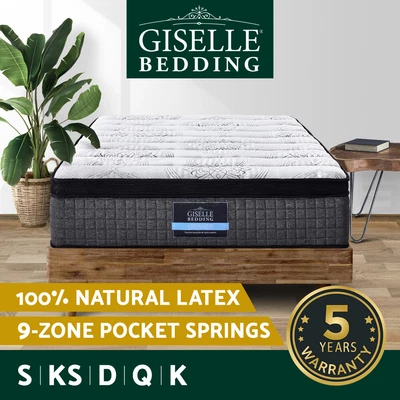 $369.95 • Buy Giselle Mattress 9 Zone Queen Pocket Spring Latex Foam Medium Firm 34cm ALL SIZE