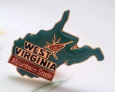 Vintage Enameled West VA Mountain State Hat Lapel Pin Gold Tone • $6.50