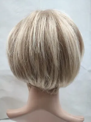 Womans Wig Mixed Blonde Short Pixie Highlighted Hair Straight Fringe New • £23