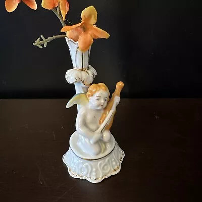 Occupied Japan Vintage Cherub Angel 4  Bud Vase Playing Violin Porcelain • $14.99