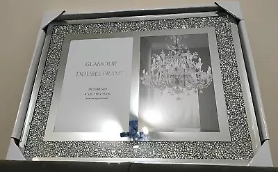 £14.99 • Buy Mirrored Crushed Crystal Diamante Double Photo Frame Holds Two Photos