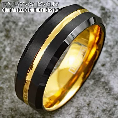 Black Tungsten Carbide Ring Yellow Gold Plated Wedding Band Ga Tech-Vanderbilt • $15.99