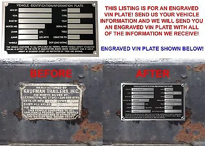 CUSTOM ENGRAVED Aluminum Trailer ID Tag Vin Plate Serial GVWR Medical New USA • $49.99