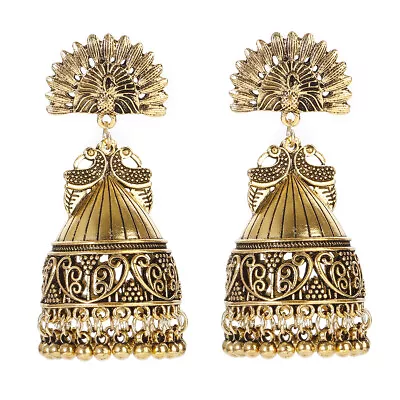 Women Gold Silver Big Bells Peacock Indian Earrings Jhumka Exquisite Earrings • $3.29