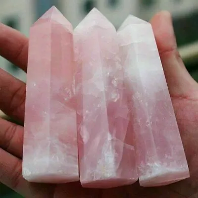 £4.65 • Buy Natural Pink Rose Quartz Crystal Point Healing Obelisk Wand Rock Lucky Stone 6-7