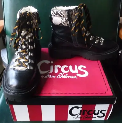 Circus Sam Edelman Womens Flora Hiker Booties Boots Black W/Snake Skin Trim 9M • $19.99